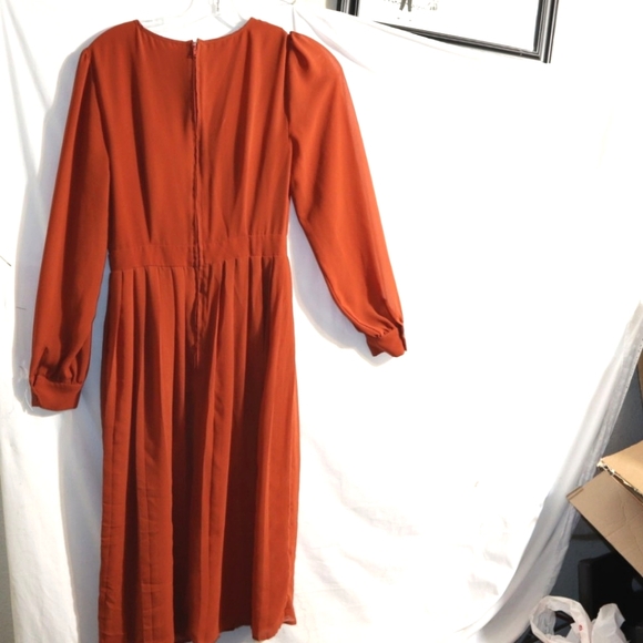 Anthropologie MOD CLOTH Keen On Pleats MIDI COTTON ORANGE DRESS - Picture 7 of 12